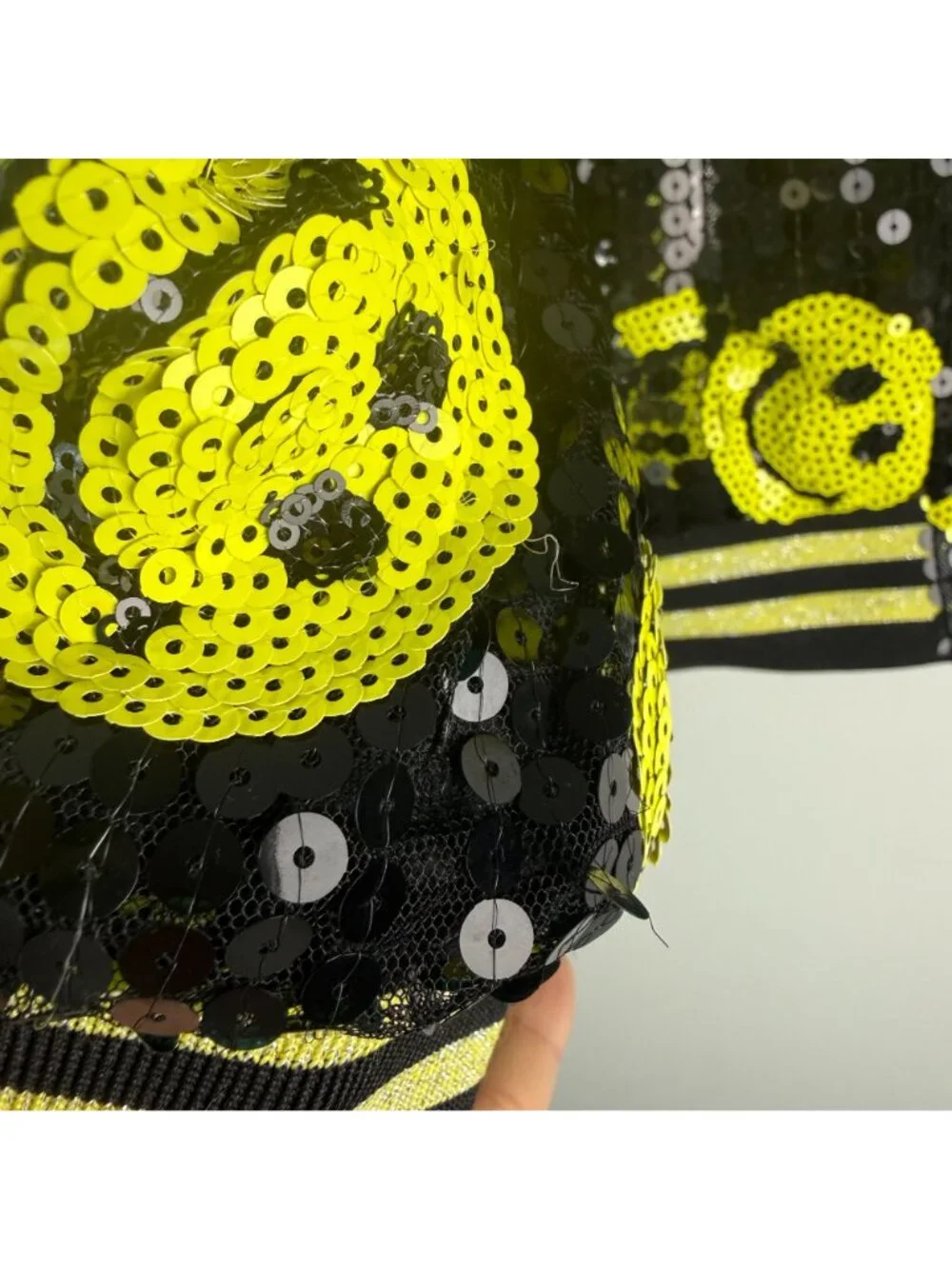 Lola + The Boys “Don’t Worry Be Happy” Kids Black Bomber Sequin Jacket Size 12
